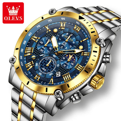 OLEVS 2025 Nouvelle Montre Homme Top Marque Luxe Montre Homme Acier Inoxydable Étanche Sport Quartz Chronographe Montre-Bracelet Homme Relogio