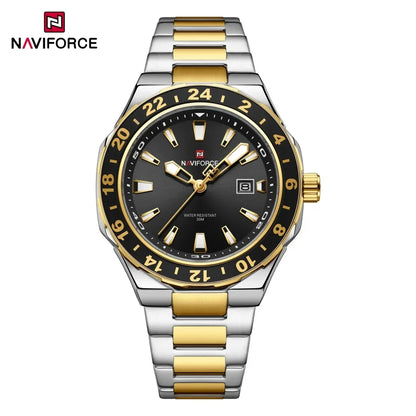 NAVIFORCE – Montre de luxe sportive à quartz, lumineuse, avec calendrier, pour homme, en acier inoxydable, étanche, Relogio Masculino