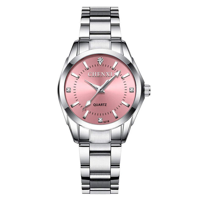 CHENXI 021B Women's Watch Simple Design Luxury Stainless Steel Women Quartz Wristwatch Rhinestone Dial Watches Gift for Ladies