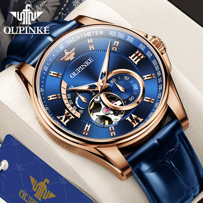 OUPINKE 3222  Original Automatic Men's Watch Genuine Leather Strap 5Bar Waterproof Japan Movement Gentleman Business Wristwatch