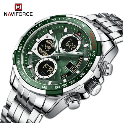 NAVIFORCE Montres-bracelets Homme Sport Décontracté Acier Inoxydable Étanche Lumineux Double Affichage Quartz Montre Horloge Homme Reloj Hombre