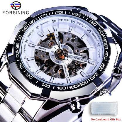 Forsining 2025 Montres Homme Squelette en Acier Inoxydable Étanche Marque de Luxe Transparente Mécanique Sport Montres-bracelets pour Hommes