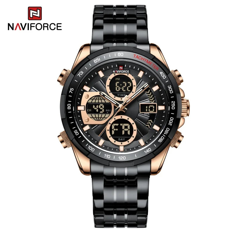 NAVIFORCE Montres à quartz pour hommes Nouvelle montre-bracelet sport double affichage étanche 30m Montre décontractée en acier inoxydable Relogio Masculino
