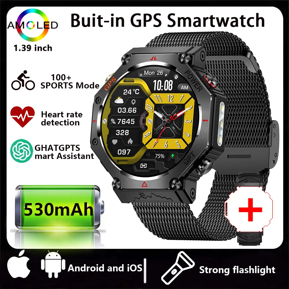 2026 New ChatGPT AI assistant Smart Watch 3ATM Waterproof GPS Built-in Dual-band GNSS Compass Military Sport SmartwatchMen Woman