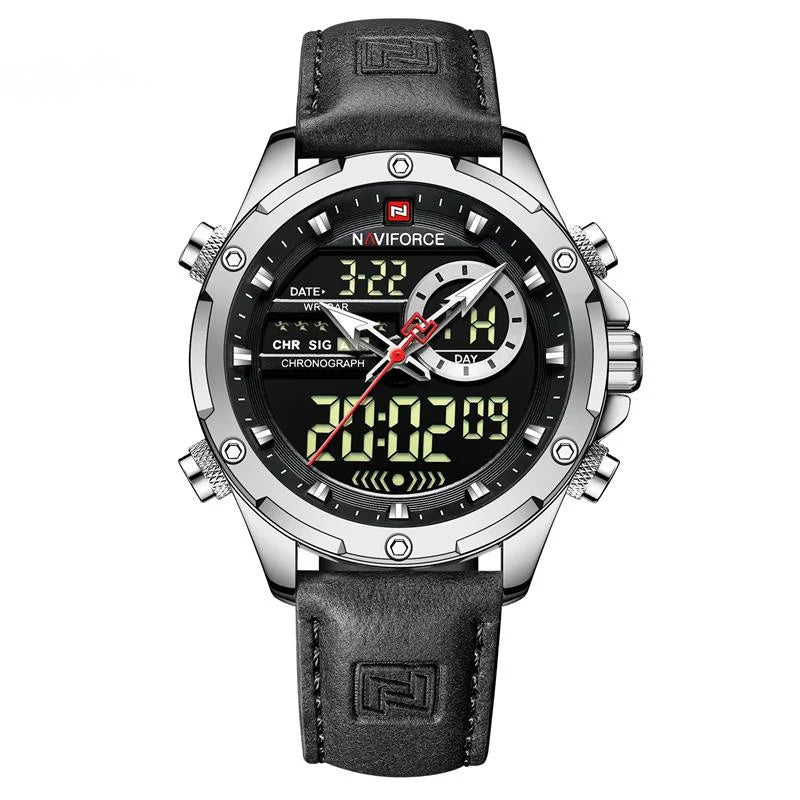Montre NAVIFORCE pour Hommes Double Affichage Marque de Luxe Sport Décontracté Chronographe Réveil Étanche Bracelet en Cuir montre homme Reloj