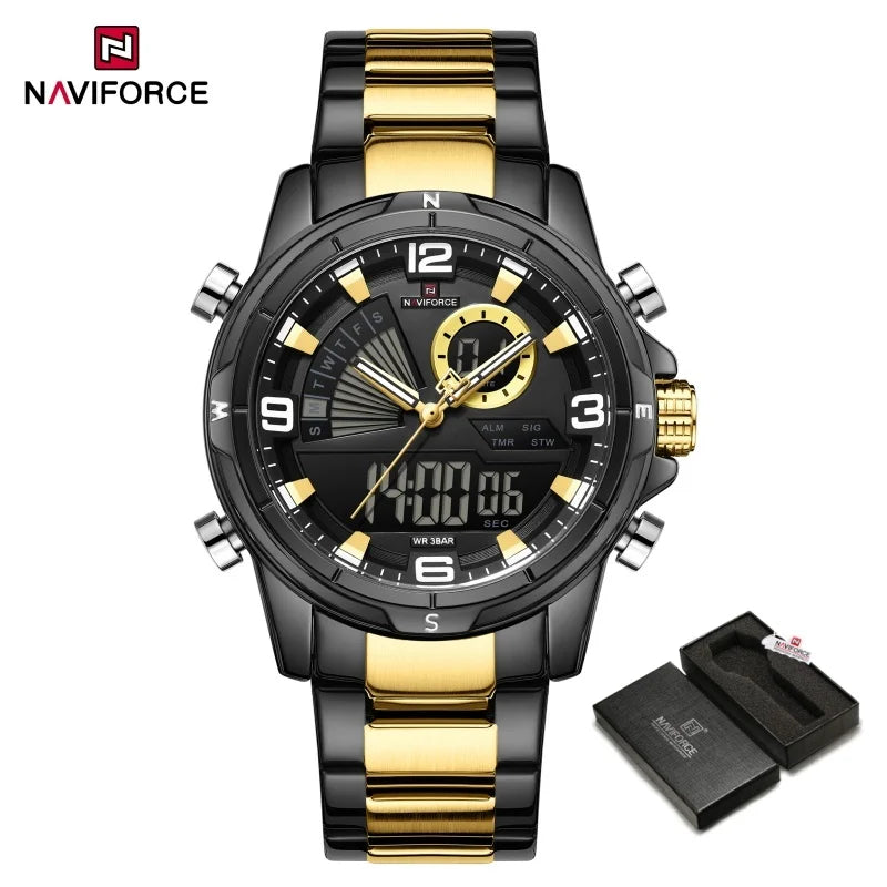 NAVIFORCE Montres de Luxe Militaires pour Hommes Chronographe Mode Alarme Montres-bracelets à Quartz pour Hommes Sports Calendrier Mensuel Étanche Cadeau