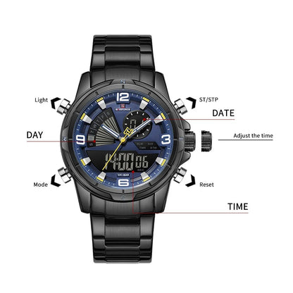 NAVIFORCE NF9257 Dual Display Stainless Steel Watch