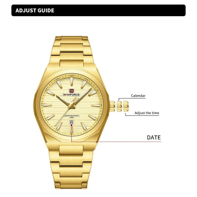 NAVIFORCE Montre-bracelet à quartz étanche Mode Point lumineux Homme Affichage de la date Montre de sport Montres pour homme Relogio Masculino