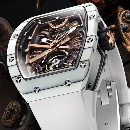 BONEST GATTI Montre-bracelet mécanique à mouvement automatique pour hommes, cadran squelette Warrior grand format, verre saphir