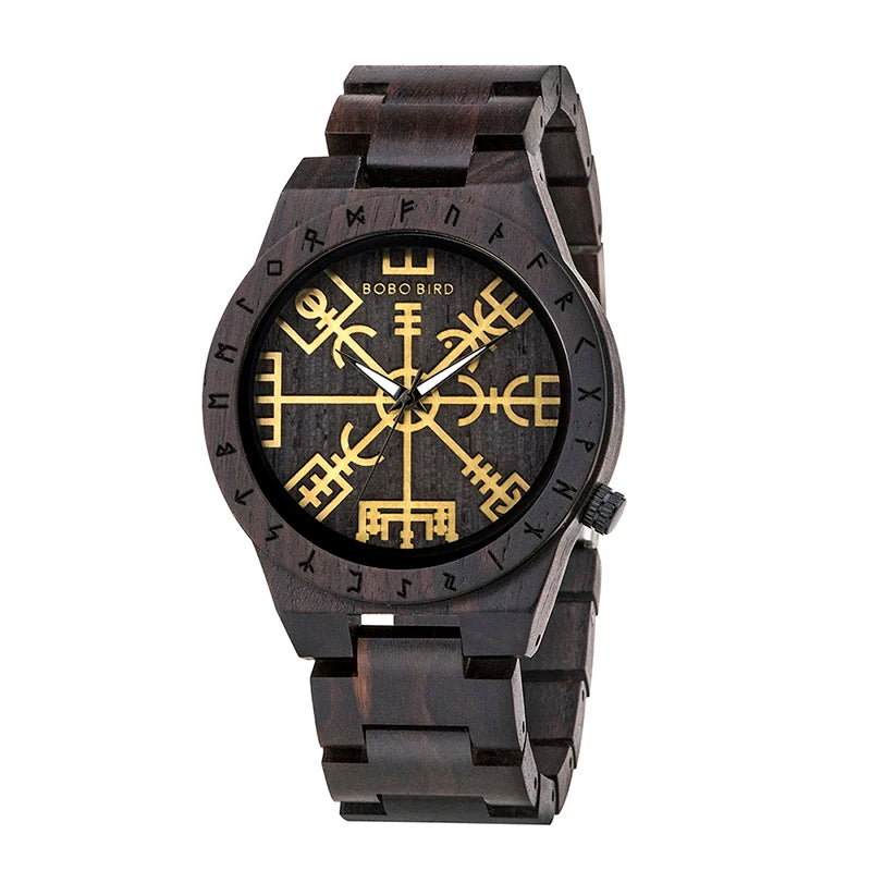 BOBO BIRD Montres en bois Relogio Masculino Montre pour hommes Symbole guerriers vikings Relojes Para Hombre часы мужские Logo personnalisé