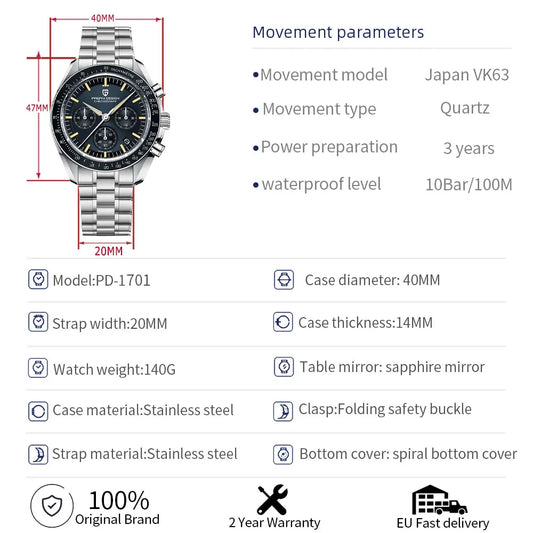 PAGANI DESIGN PD-1701 Tribute to CK2998 Moon Watch Retro Chronograph