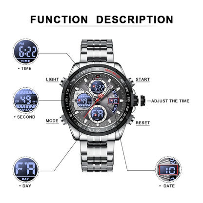NAVIFORCE Montres à quartz pour hommes Nouvelle montre-bracelet sport double affichage étanche 30m Montre décontractée en acier inoxydable Relogio Masculino