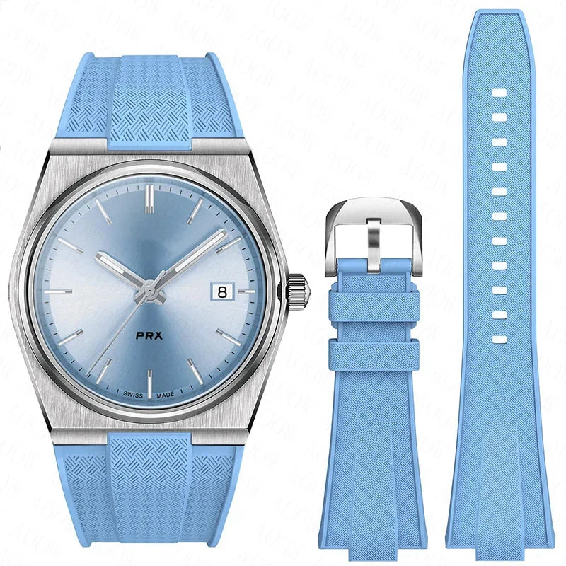 12mm Silicone Rubber Strap for Tissot PRX T137.407/T137.410 Super Player 40mm Men Quick Release Convex End Watch Band Bracelet