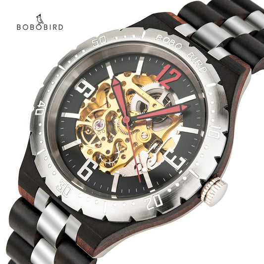 BOBO BIRD Automatic Mechanical Wood Watch in Gift Box