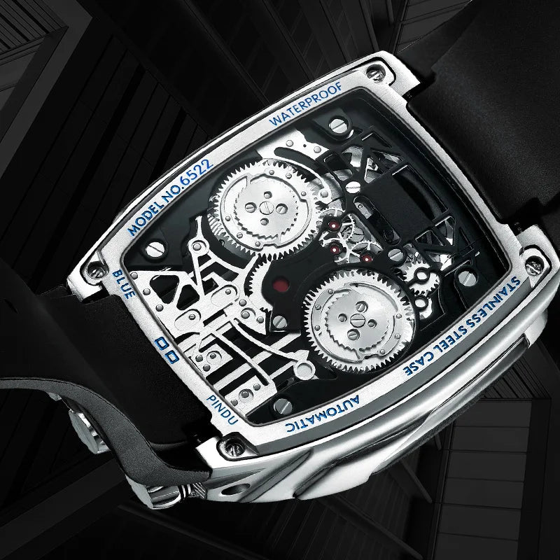 Montre automatique pour homme PINDU P6522, lumineuse, étanche 50m, squelette NH05