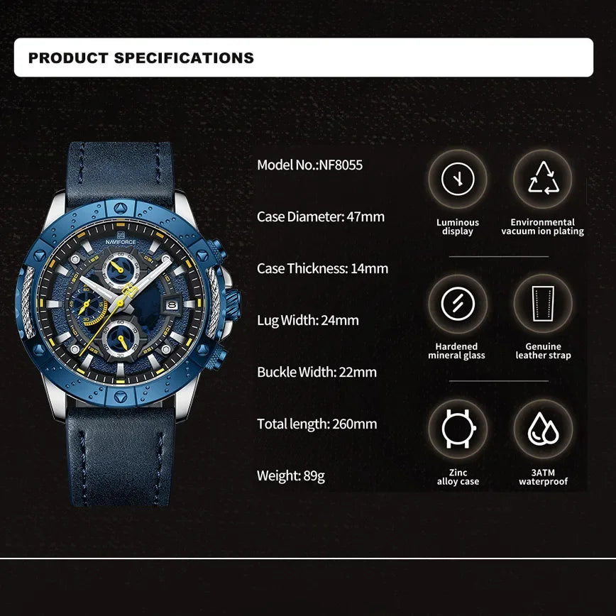 NAVIFORCE NF8055 Multifunction Chronograph Leather Watch