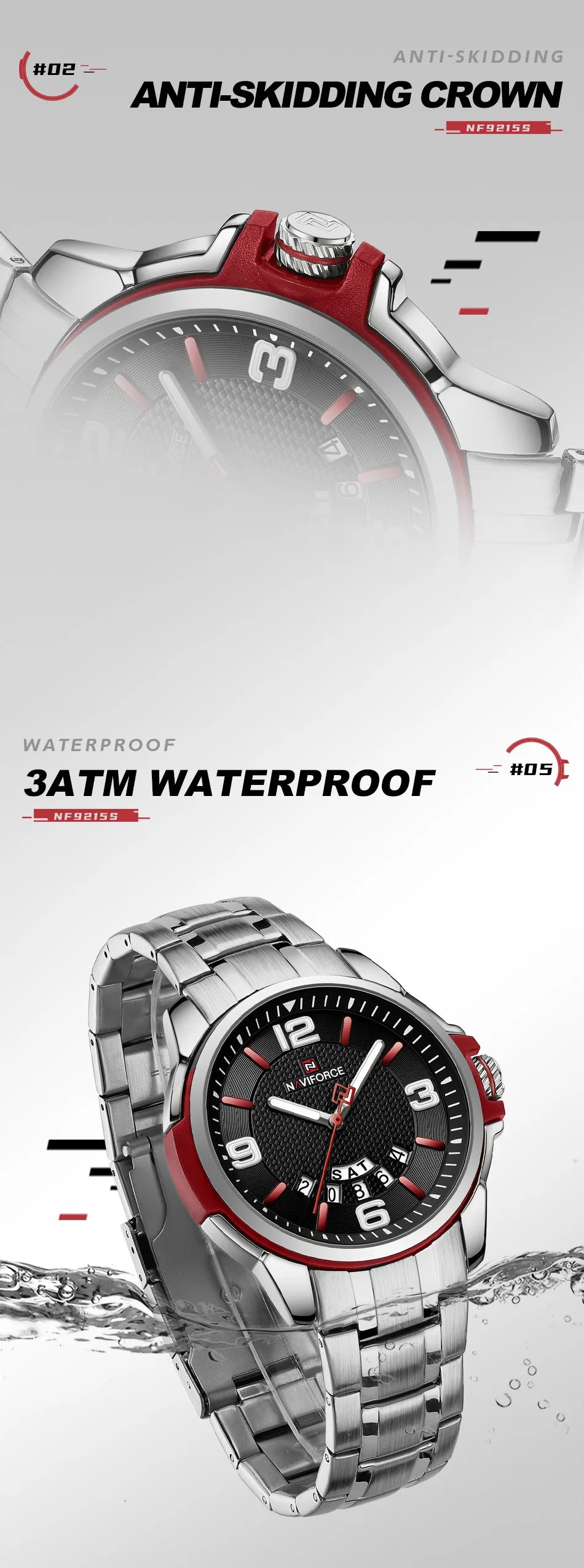 Montre-bracelet à quartz décontractée pour hommes, marque NAVIFORCE, en acier inoxydable, style affaires, étanche et lumineuse, Relogio