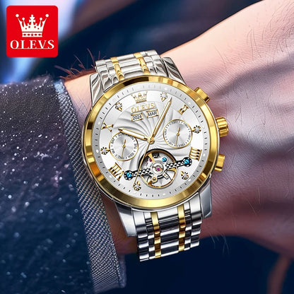OLEVS 7088 Montre Homme de Luxe Originale Chronographe Date Acier Inoxydable Étanche Montre Mécanique pour Hommes NOUVEAU