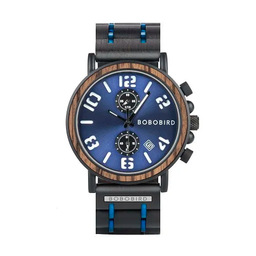 Montre en Bois de Luxe Marque Homme BOBO BIRD relogio masculino Chronographe Militaire reloj madera Cadeau pour Père Fils Mari