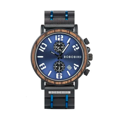 Montre en Bois de Luxe Marque Homme BOBO BIRD relogio masculino Chronographe Militaire reloj madera Cadeau pour Père Fils Mari