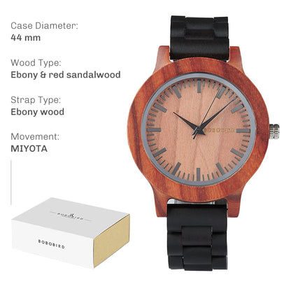 BOBO BIRD Montre en Bois pour Homme Montres en Bois Naturel Faits à la Main Légères à Quartz Offre Limitée Personnalisable