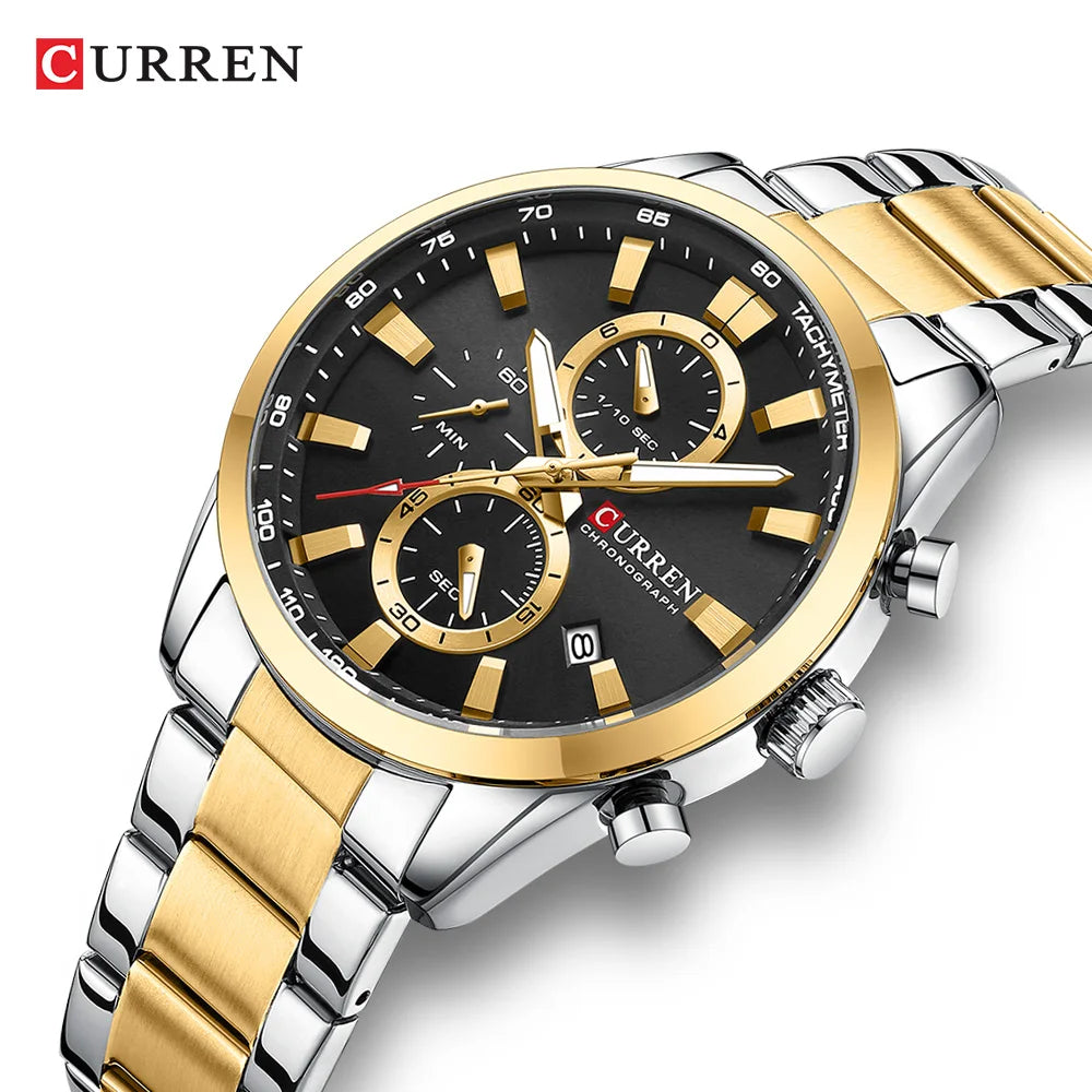 CURREN Montre Sport Chrono à Quartz pour Homme - Bracelet en Acier Inoxydable et Cadran Multifonction
