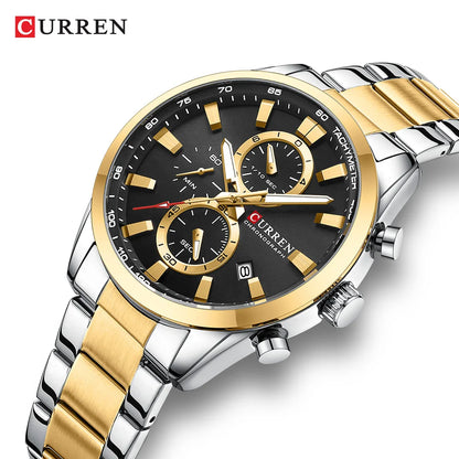 CURREN Montre Sport Chrono à Quartz pour Homme - Bracelet en Acier Inoxydable et Cadran Multifonction