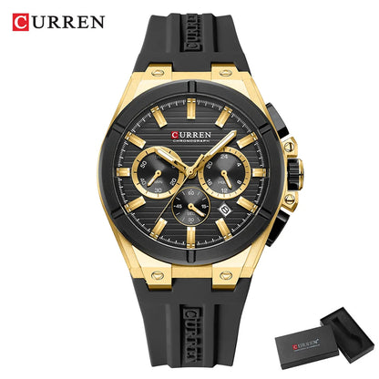 CURREN Montre-bracelet de luxe pour homme chronographe date étanche bracelet en caoutchouc montres décontractées à quartz pour hommes montre de sport masculine Reloj