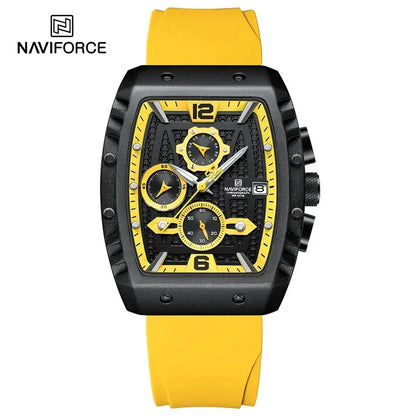 NAVIFORCE NF8025 Montre de Luxe Étanche Sport Quartz Bracelet en Silicone Souple Date Horloge Militaire Chronographe Montre-Bracelet