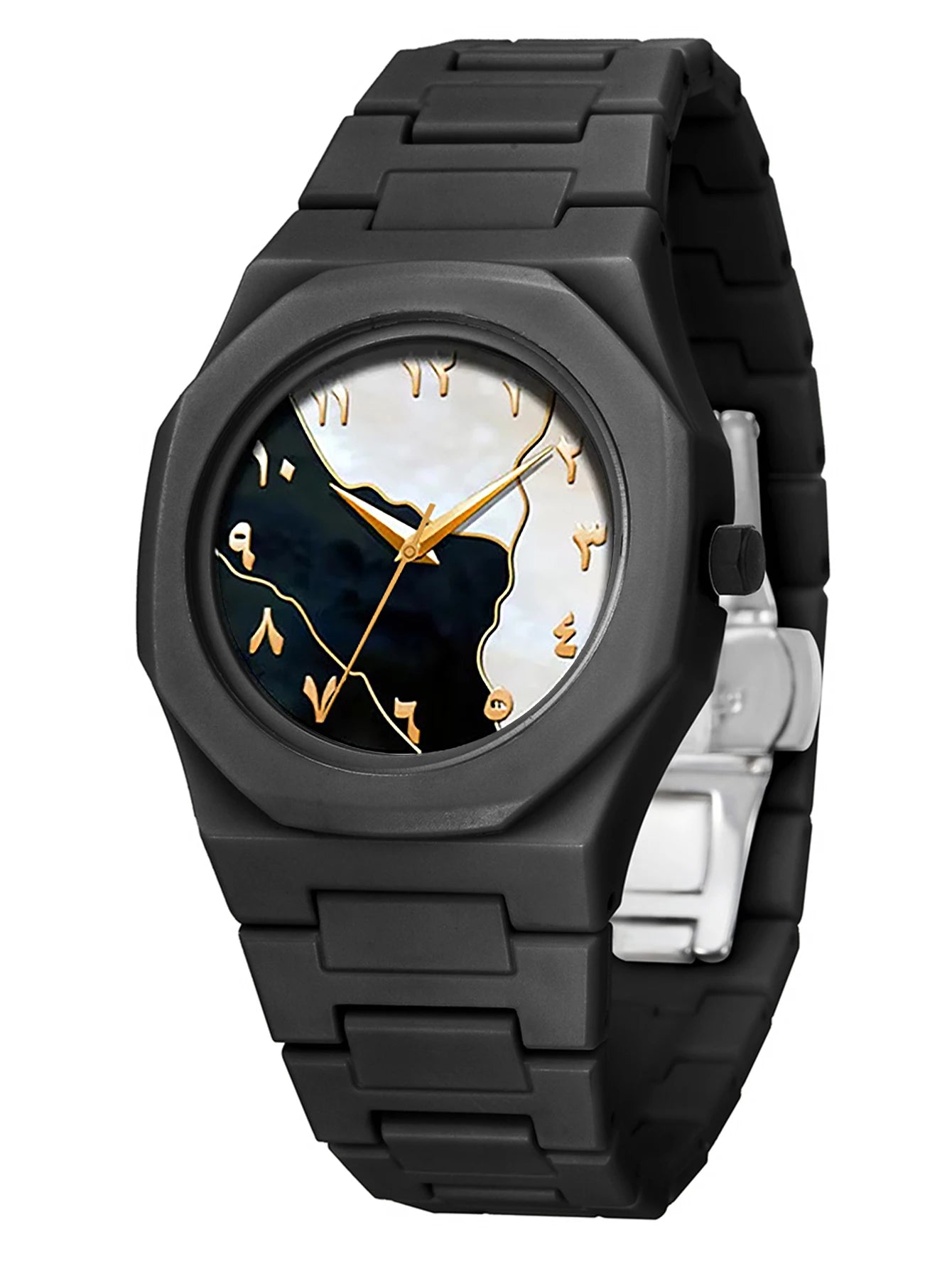 Ensemble Montre à Quartz Homme Bracelet Collier Bague, Bracelet en Plastique, Idéal pour le Quotidien et les Cadeaux de Fête, Boîte Non Incluse