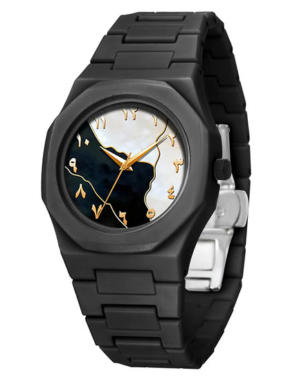 Ensemble Montre à Quartz Homme Bracelet Collier Bague, Bracelet en Plastique, Idéal pour le Quotidien et les Cadeaux de Fête, Boîte Non Incluse