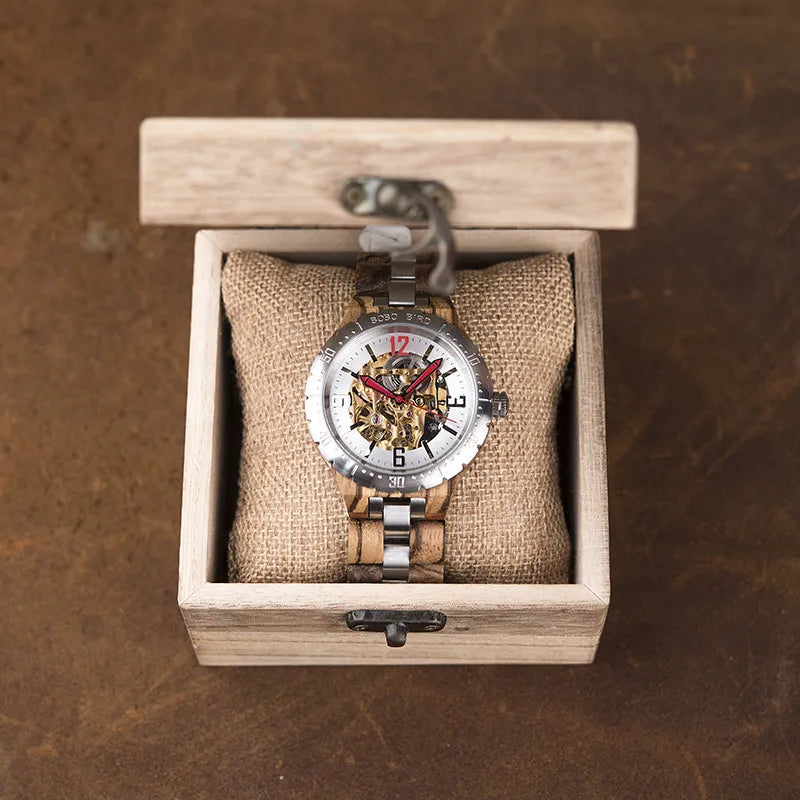 BOBO BIRD Automatic Mechanical Wood Watch in Gift Box