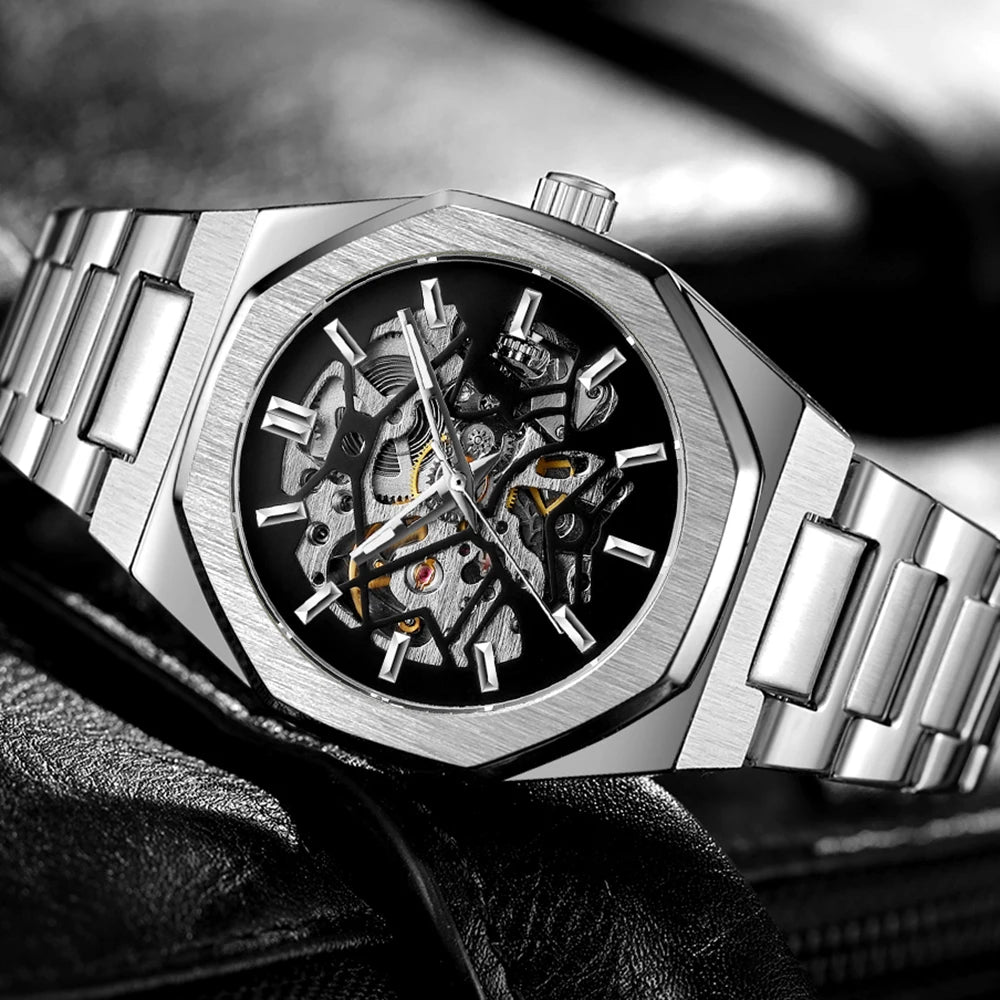 FORSINING Montres Homme Automatiques de Marque Supérieure Mécanique Transparente Étanche Militaire en Acier Inoxydable Montres-bracelets Sport