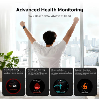 Smartwatch DOOGEE ANYWISE W1 PRO 1,43'' Résistance à l'eau 5ATM 178 modes sportifs Suivi de la santé Capteur géomagnétique Cartes hors ligne