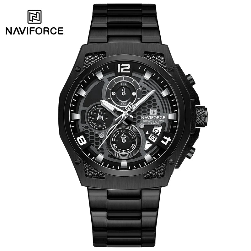 Montres Homme Sport Décontractées Marque NAVIFORCE Chronographe à Quartz Multifonction avec Affichage de la Date Bracelet en Acier Montre-Bracelet Reloj Hombre