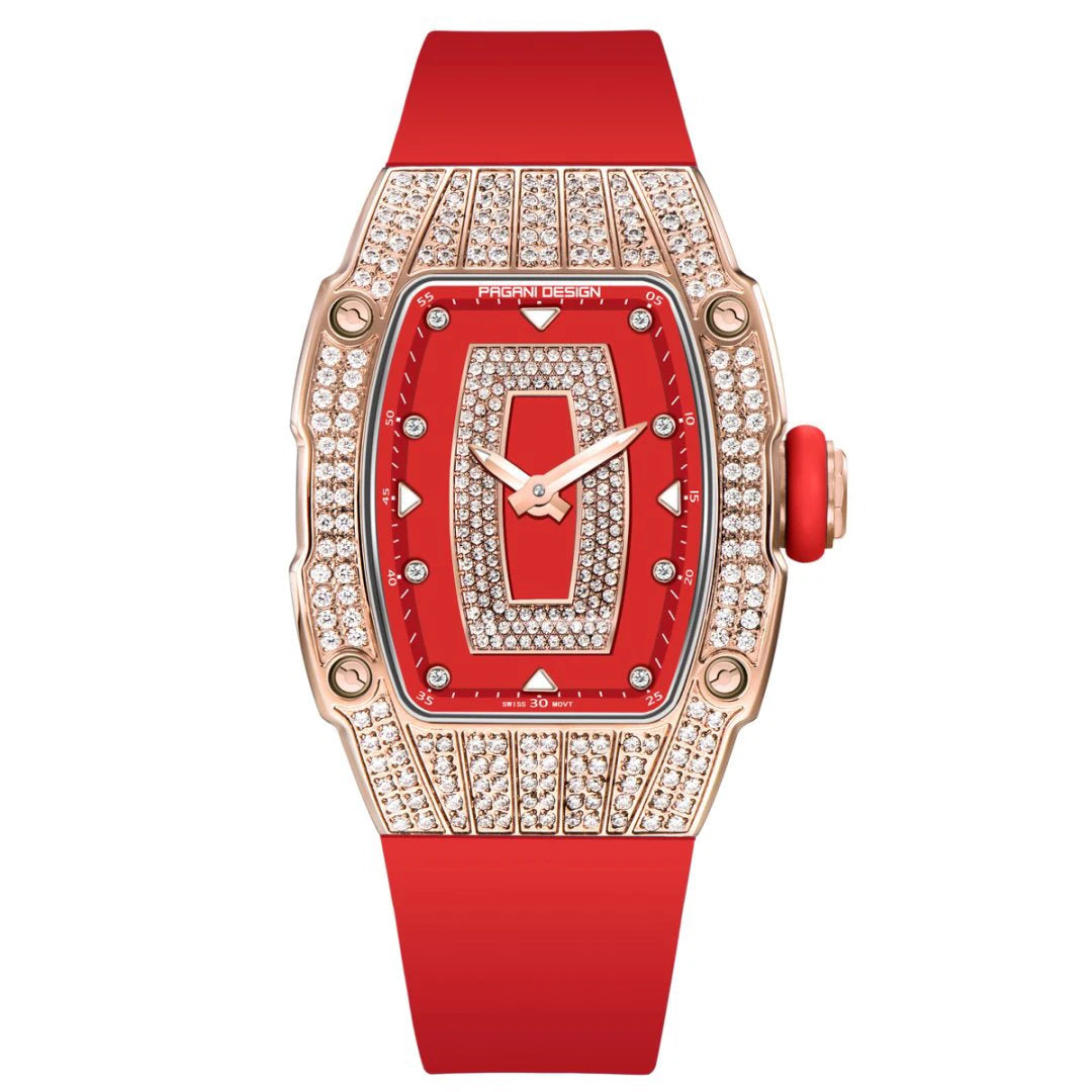 PAGANI DESIGN women's watch with diamond accents and rubber strap
