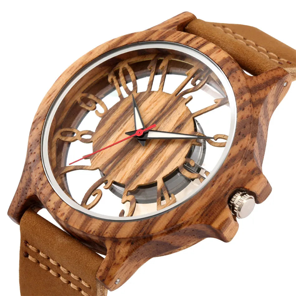 BOBO BIRD W546003 Montres en Bois à Affichage Chiffres Arabes Creux Transparents Quartz