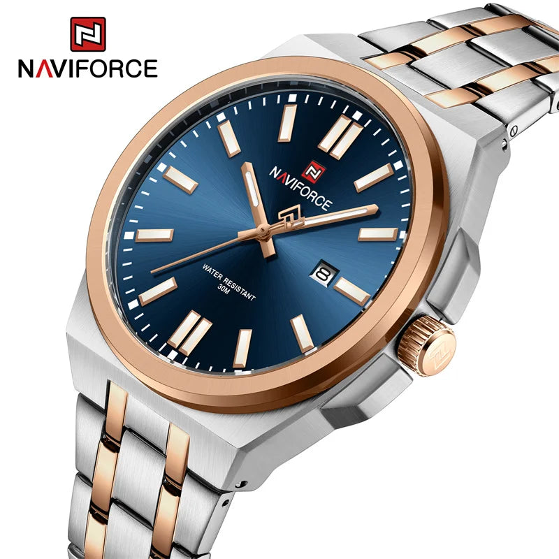 Montre à quartz NAVIFORCE pour hommes, de luxe, pour affaires, lumineuse, en acier inoxydable, étanche, calendrier, montre-bracelet, Reloj Hombre