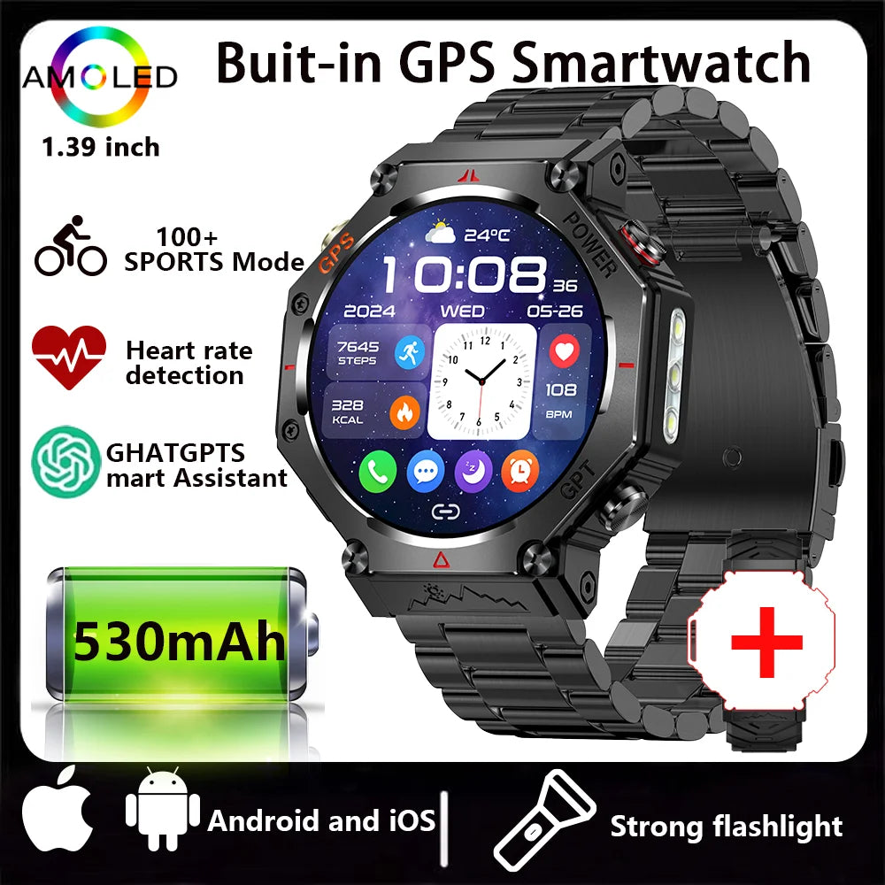 2026 New ChatGPT AI assistant Smart Watch 3ATM Waterproof GPS Built-in Dual-band GNSS Compass Military Sport SmartwatchMen Woman
