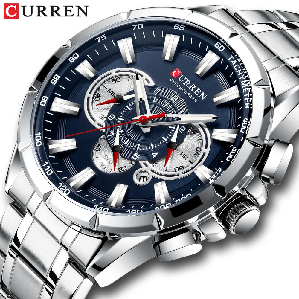 Montre Homme CURREN Business Montre de Luxe en Acier Inoxydable Chronographe Armée Militaire Montres à Quartz
