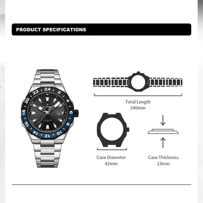 NAVIFORCE – Montre de luxe sportive à quartz, lumineuse, avec calendrier, pour homme, en acier inoxydable, étanche, Relogio Masculino