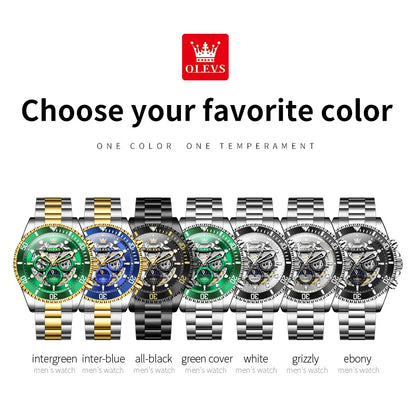 OLEVS 6715 Montre Homme Évidée Date Automatique Mécanique Pour Hommes 43mm Grand Cadran Phase de Lune Montre-Bracelet Étanche Tendance Pour Homme
