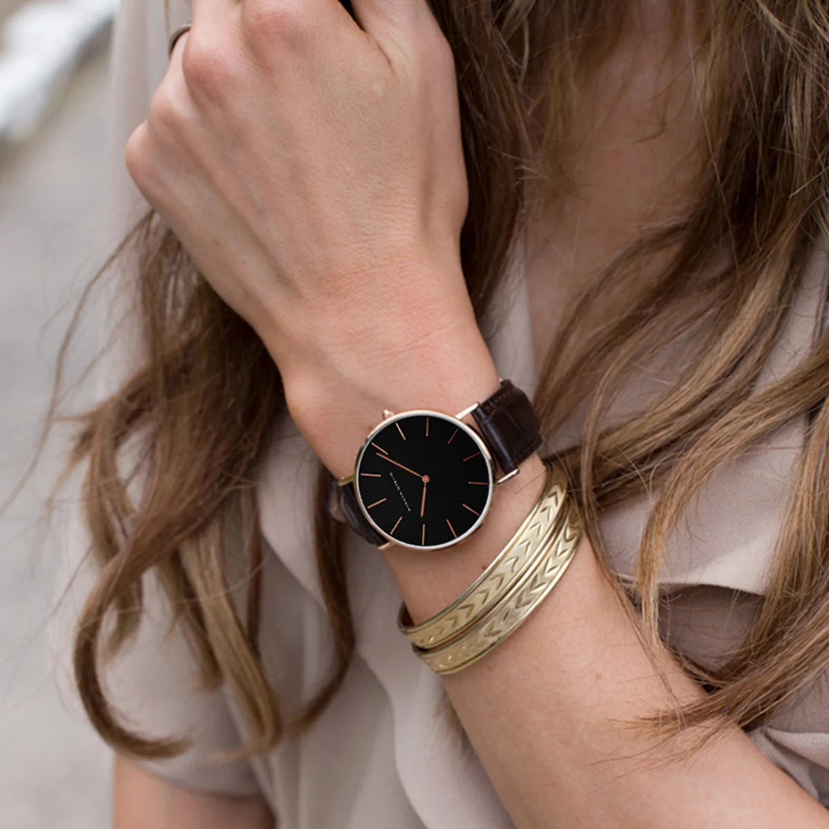 HANNAH MARTIN Top Brand Women Waterproof Wrist Watches 36mm Fashion Luxury Ultra Thin Leather Creative Rose Gold Ladies Watches