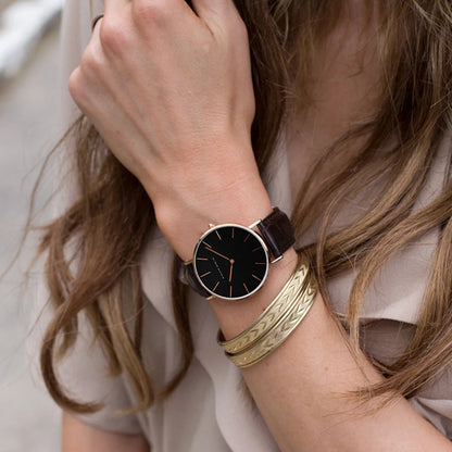 HANNAH MARTIN Top Brand Women Waterproof Wrist Watches 36mm Fashion Luxury Ultra Thin Leather Creative Rose Gold Ladies Watches