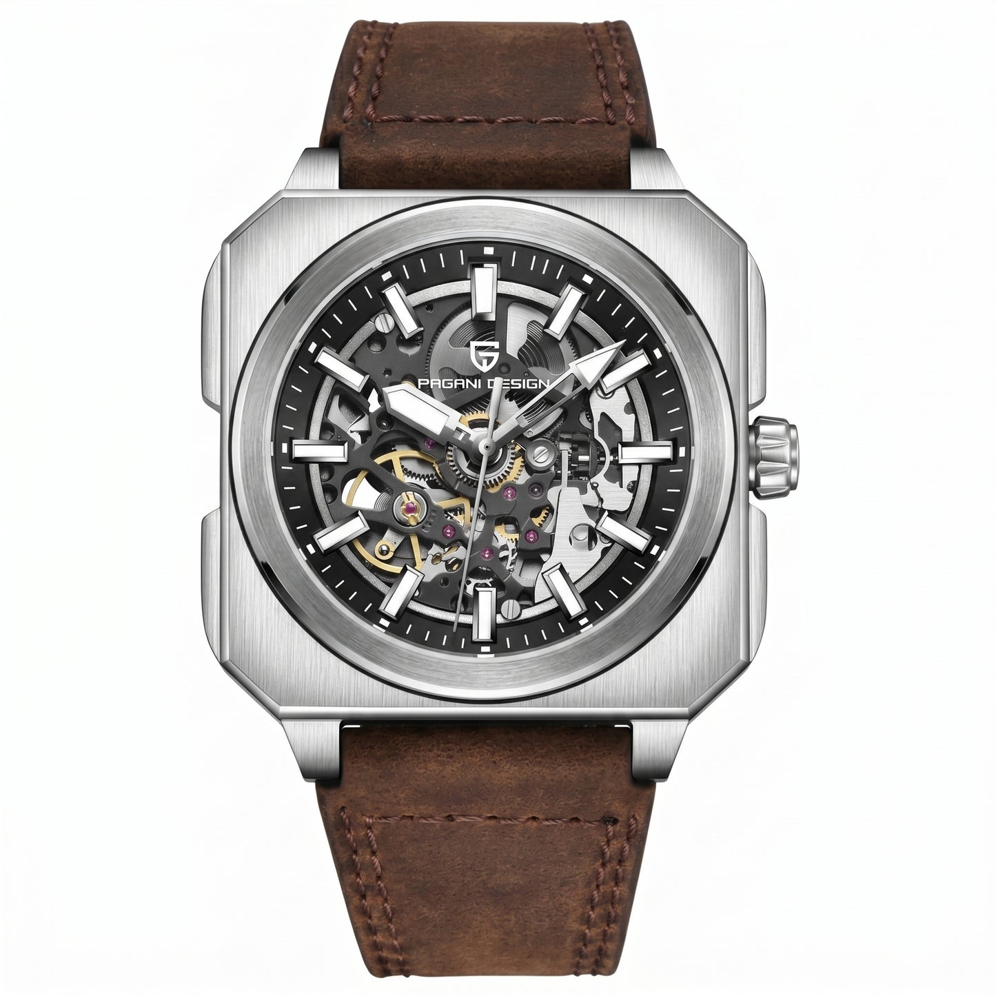 ChronoState Heritage X Square Automatic Leather Watch for Men