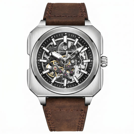 ChronoState Heritage X Square Automatic Leather Watch for Men
