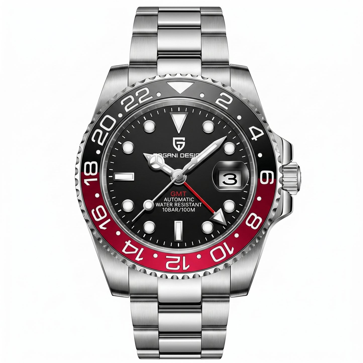 PAGANI DESIGN GMT automatic watch with sapphire crystal and stainless steel bracelet