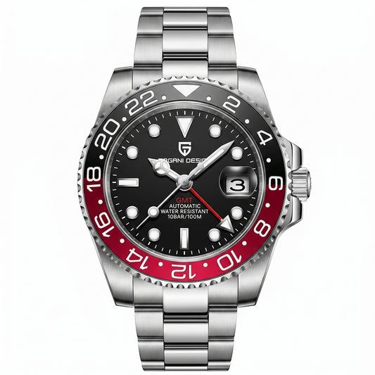 PAGANI DESIGN GMT automatic watch with sapphire crystal and stainless steel bracelet