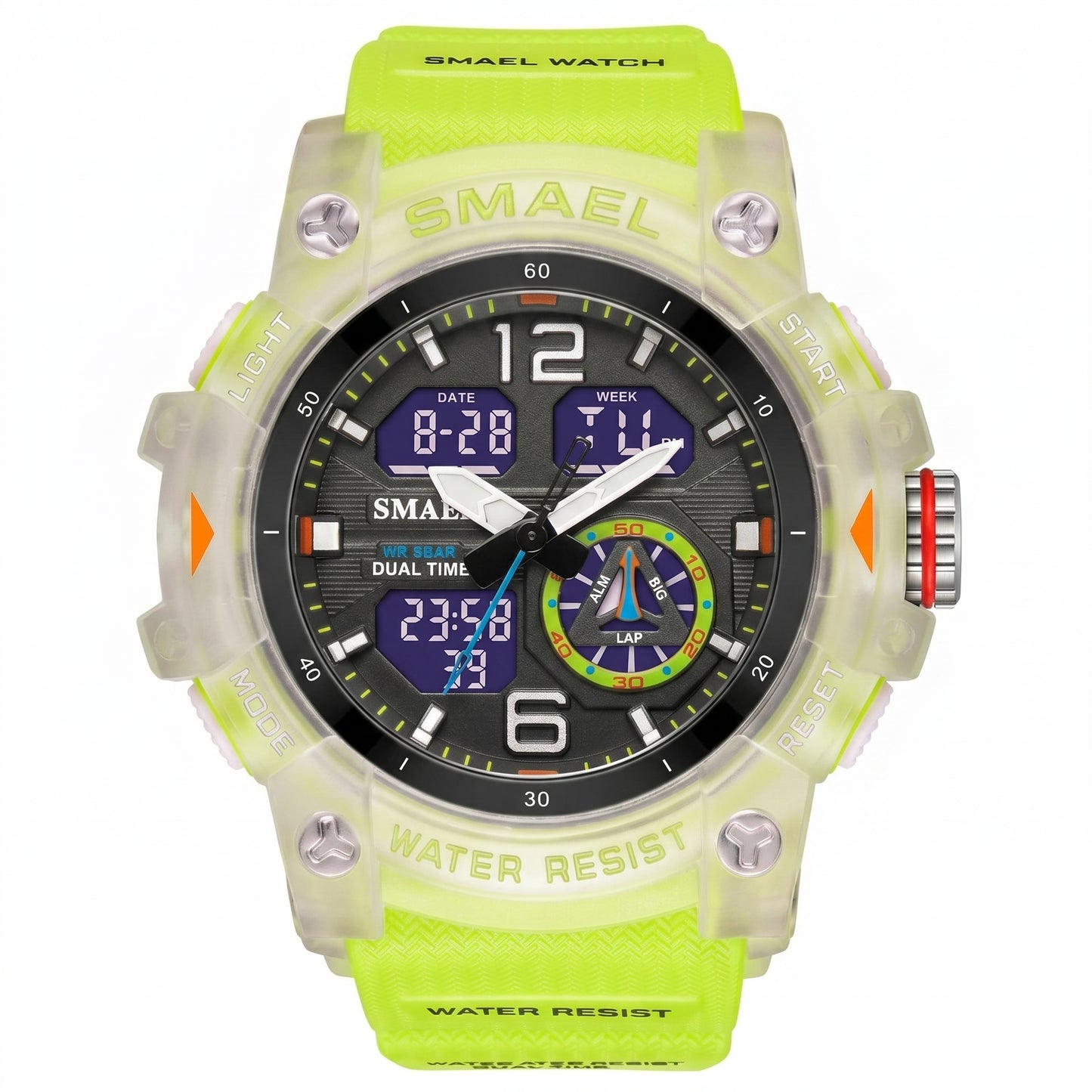 SMAEL 8007 digital watch with dual time display, stopwatch and LED backlight