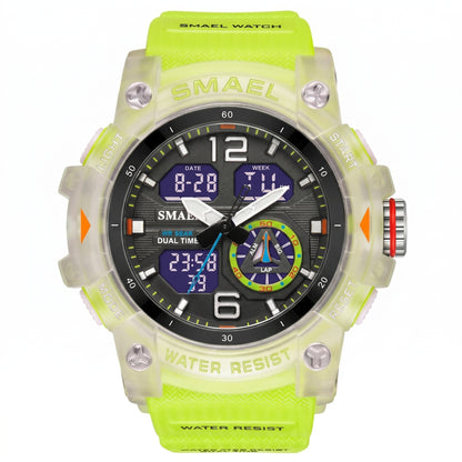 SMAEL 8007 digital watch with dual time display, stopwatch and LED backlight
